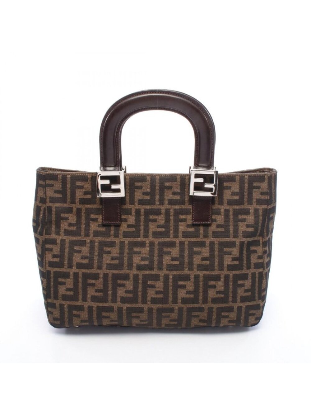 Fendi Tote Zucca Black Brown Canvas Leather Handbag